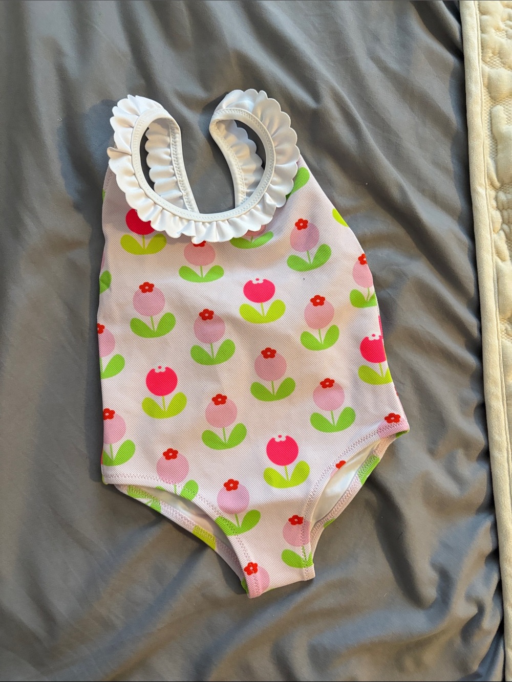 Girls Floral Ruffled Neck Swimsuit - Pink & Neon jacadi